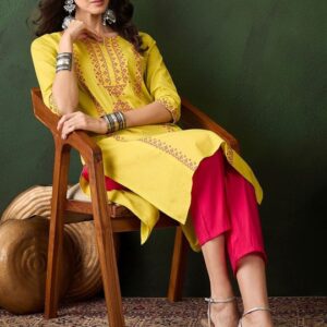 Geometric Embroidered Mirror Work Pure Cotton Straight Kurta
