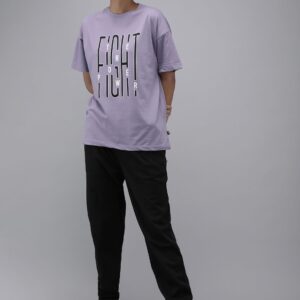 Women Lavender Typography Printed Drop-Shoulder Sleeves Loose T-shirt