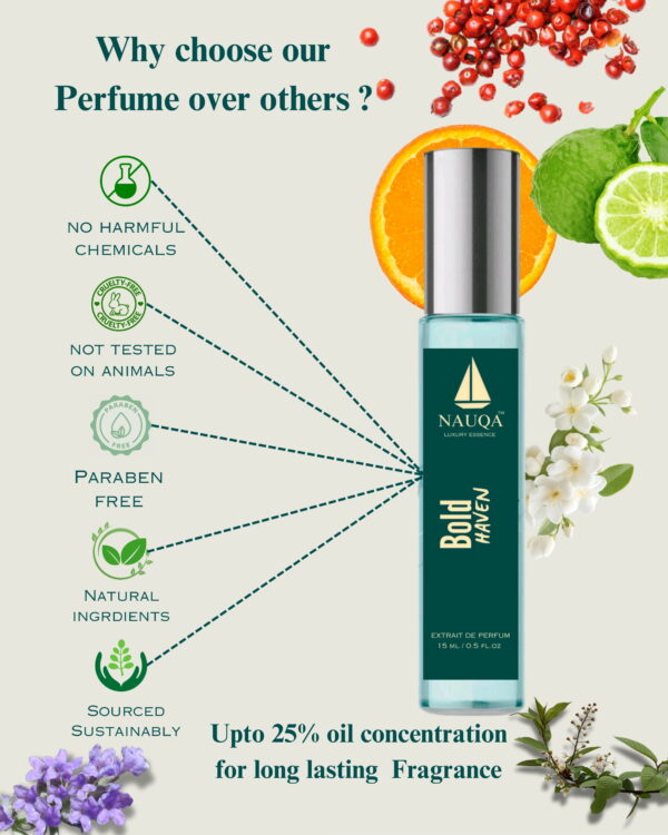NAUQA™ BOLD HAVEN – Unisex Extrait De Parfum | Luxury Long-Lasting Fragrance | Citrusy, Spicy, Floral, Woody & Musky Notes | Premium Gift for Men & Women - Image 6