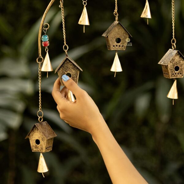 DULI Metal Windchime Wall Hanging, Feng Shui, Wall Art, Wall Decor, Positivevibes, Rustic Wall Hangings, Wall Art, Diwali Decor, Home Decor, Positive Vibes (Metalwallhanging: Birdhouse), Golden - Image 6