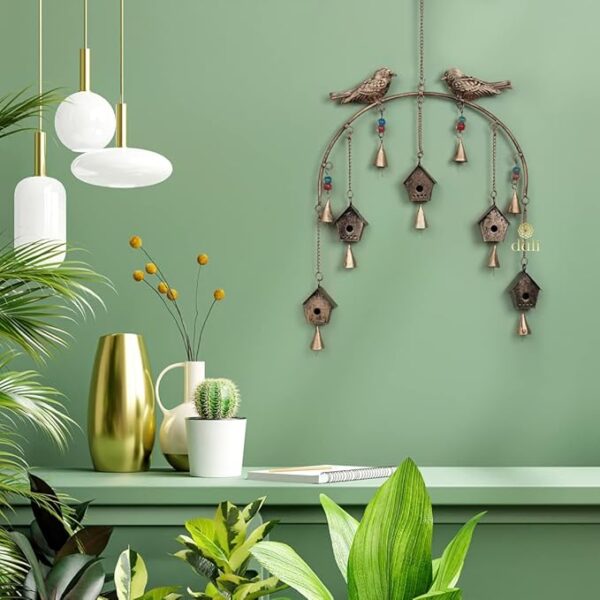 DULI Metal Windchime Wall Hanging, Feng Shui, Wall Art, Wall Decor, Positivevibes, Rustic Wall Hangings, Wall Art, Diwali Decor, Home Decor, Positive Vibes (Metalwallhanging: Birdhouse), Golden - Image 5