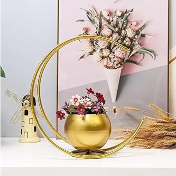FUNTEREST Metal Gold Flower Vase for Vintage Antique Home Decor | Decorative Vintage Table Gold Flower Vase for Home Decoration Moon Vase (Flowers Not Included) - Image 5