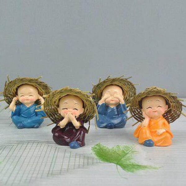 eCraftIndia Set of 4 Resin Buddha Monk Statue with Hat| Think No Evil Speak No Evil Hear No Evil See No Evil| Buddha Statues for Home Decor Living Room Office Car Dashboard Showpiece Gift for Birthday