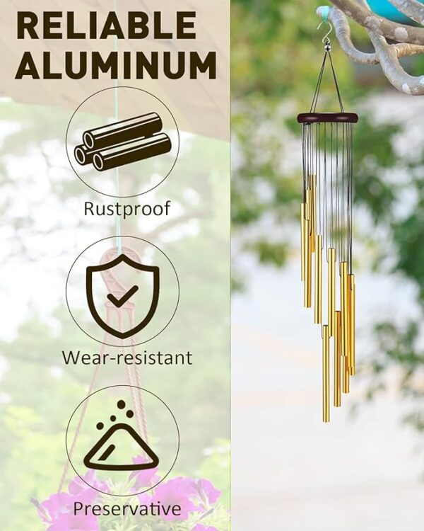 Wind Chimes for Home, Home Decor Items Hanging Decorative Items, Bells Hanging Decoration Wind Chimes for Balcony Living Room Garden Decoration Indoor Outdoor Windchime Decor (Golden) - Image 4