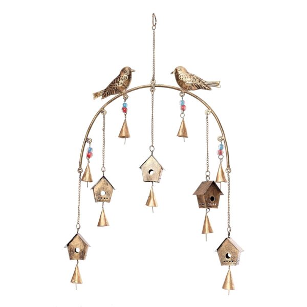 DULI Metal Windchime Wall Hanging, Feng Shui, Wall Art, Wall Decor, Positivevibes, Rustic Wall Hangings, Wall Art, Diwali Decor, Home Decor, Positive Vibes (Metalwallhanging: Birdhouse), Golden - Image 3