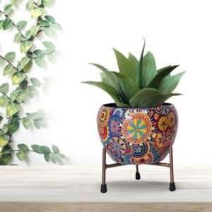 CINAGRO Metal Flower Vase Planter Pot with Iron Stand, Pots for Plants, Plant Pots for Home Decoration, Succulent Pot, Indoor Planter Garden Decor (Size: 6X6 inch) Style: Mandala Fusion Spectrum