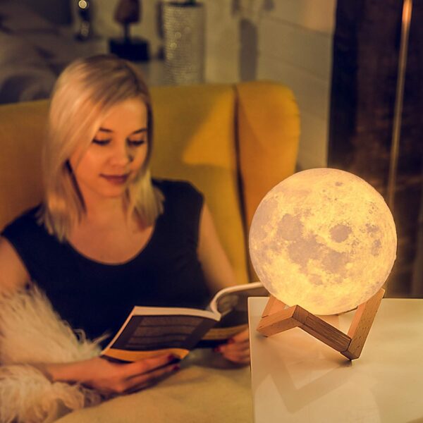 RUCON® 3D Moon lamp 7 Multi Colors Changing Touch Sensor for Adult and Kids with Wooden Stand Night Lamp for Bedroom Home Decorations Light (15cm), LED - Image 5