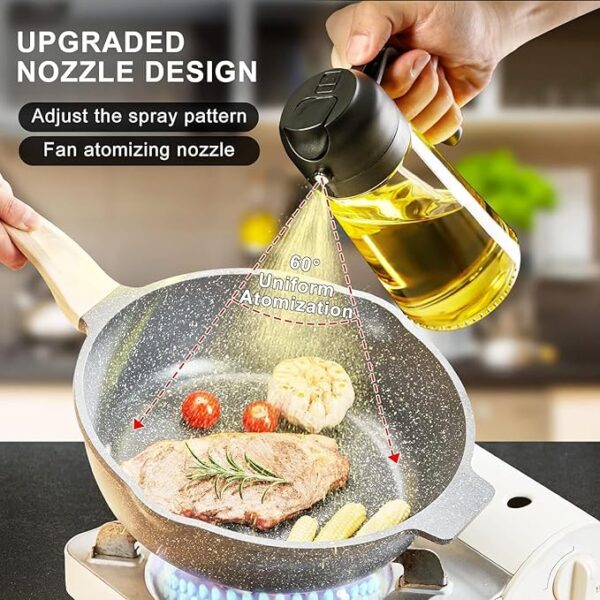 Kettlekane 500ml 2 in 1 Olive Oil Sprayer and Oil Dispenser Bottle for Kitchen, Glass Oil Bottle with Premium Nozzle, Oil Sprayer for Air Fryer, Salad,BBQ,Roasting (Multi Color) (Pack of 1) - Image 3