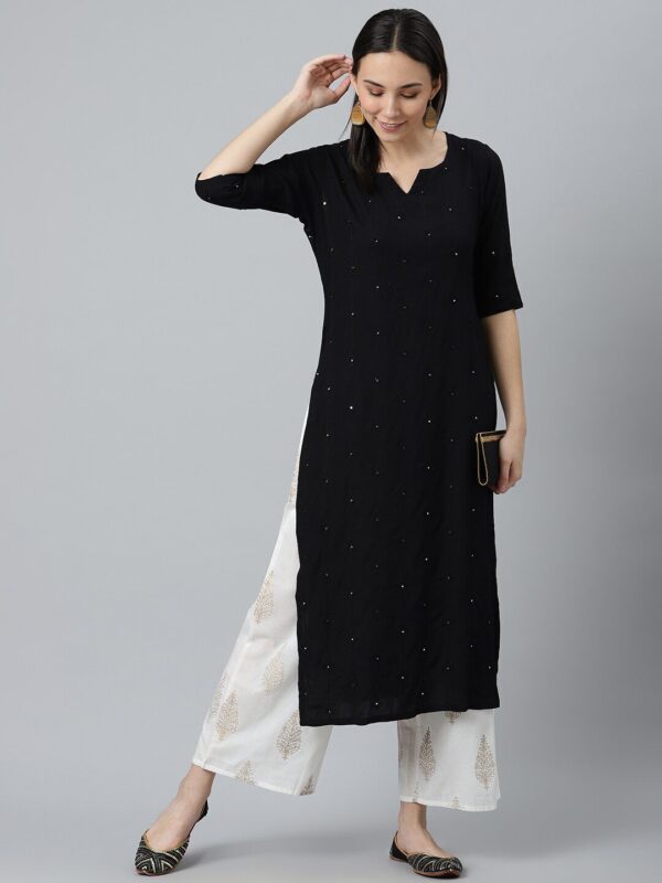 Women Black Embroidered Kurta - Image 6