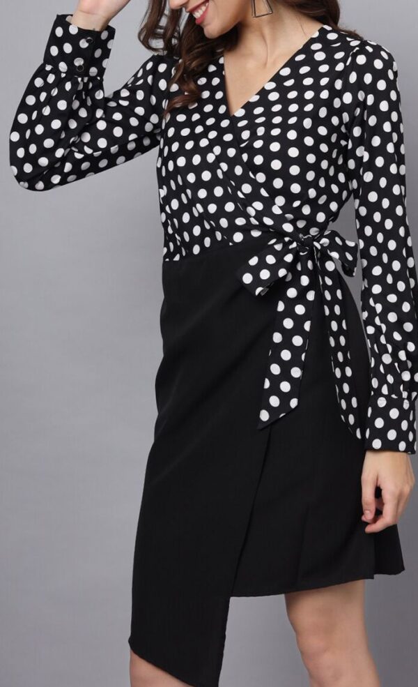 Women Polka Dot Printed Wrap Short Dress - Image 7