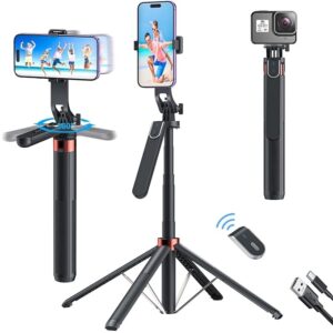 HOLD UP Selfie Stick with Balance Handle & Recharable BT Remote, Stable 4 Leg Design, Selfie Stick with Tripod Stand for 360°