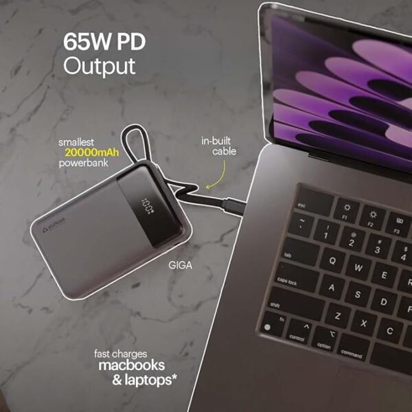 Stuffcool GIGA Smallest 65W 20000mAh Laptop Powerbank with Built in 100W 5A Type C Cable,Charges MacBook air 0-100%,MacBook pro laptops 0-90%,Supports superfast Charging 2.0,fastcharges iPhone,Pixels - Image 6