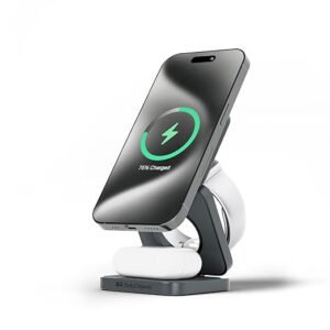 DailyObjects SURGE™ Max Foldaway 3-in-1 Magnetic Compatible with MagSafe Wireless Charger | Compatible with iPhone 15 14 13 12 | Airpods 2/3/Pro Smartwatches | Fast Charging | Superior Metallic Design