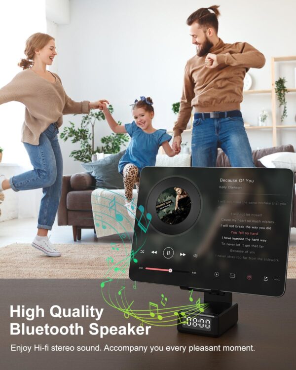 Bluetooth Speaker with Wireless Charger & Phone Stand, Foldable Angle Height Cell Phone Charger Stand with Digital Alarm Clock - Image 4