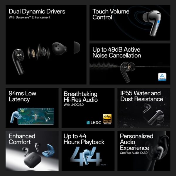 OnePlus Buds 3 TWS in Ear Earbuds with Upto 49dB Smart Adaptive Noise Cancellation,Hi-Res Sound Quality,Sliding Volume Control,10mins for 7Hours Fast Charging with Upto 44Hrs Playback (Splendid Blue) - Image 2