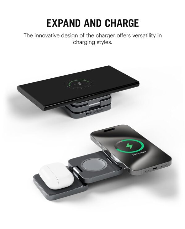 DailyObjects SURGE™ Max Foldaway 3-in-1 Magnetic Compatible with MagSafe Wireless Charger | Compatible with iPhone 15 14 13 12 | Airpods 2/3/Pro Smartwatches | Fast Charging | Superior Metallic Design - Image 2
