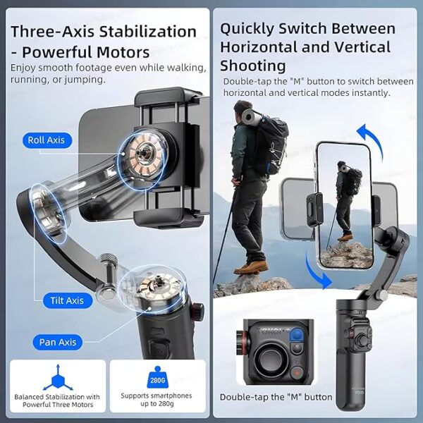 ephorus 3-Axis Foldable Smartphone Gimbal Stabilizer, Object & Face Detection, 5-8hr Working Time, Pan & Tilt Lock, App Controlled - Image 4