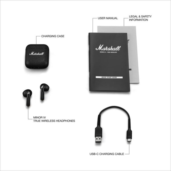 Marshall Minor Iv Wireless in Ear Earbuds with 30+ Hours of Playtime, Water-Resistant, Wireless Charging- Black - Image 3