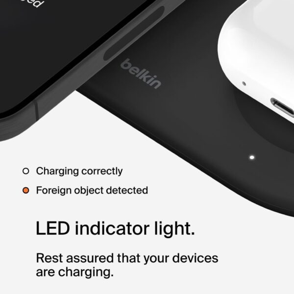 Belkin Magsafe 3-in-1 Wireless Charging Pad Qi2 15W + Additional USB-C Port - MagSafe-Compatible, Charging Station for iPhone 16, 15, & 14 Series, AirPods, Apple Watch and More - Black - Image 3