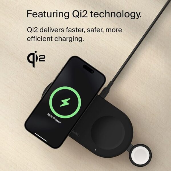 Belkin Magsafe 3-in-1 Wireless Charging Pad Qi2 15W + Additional USB-C Port - MagSafe-Compatible, Charging Station for iPhone 16, 15, & 14 Series, AirPods, Apple Watch and More - Black - Image 7