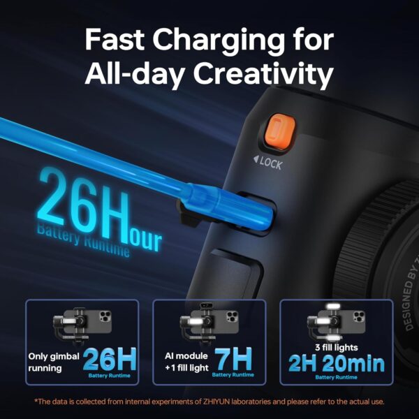 ZHIYUN Smooth 5S AI Pro Gimbal Stabilizer for Smartphone 3-Axis Phone Gimbal with AI Tracker, Magnetic/Built-in Fill Light, Storage Bag, iPhone Stabilizer for Video Recording Filming Vlogging, Black - Image 3