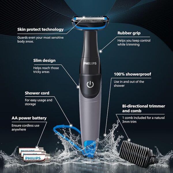 PHILIPS Bg1025/15 Showerproof Battery Powered Body Groomer For Men, Safe For All Body Areas, Including Private Parts - Image 3
