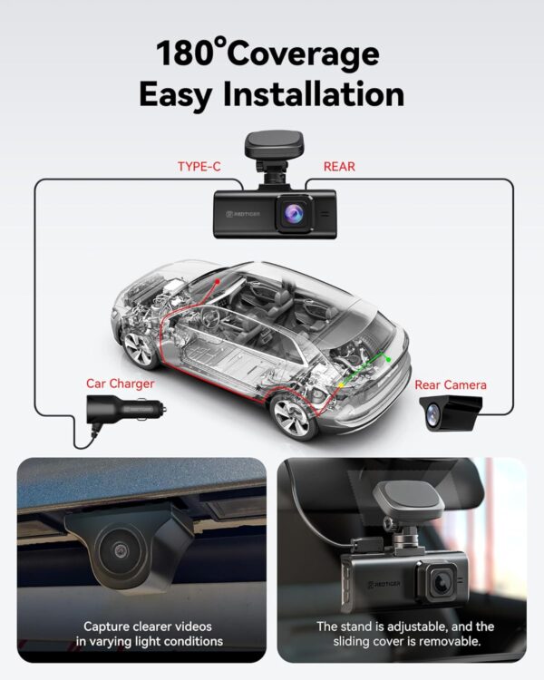 REDTIGER F7N Elite 4K HDR Dual Dash Cam Front & Rear, Sony STARVIS 2 Sensor, 5.8GHz WiFi APP, Built-in 128GB, 3.18" Touchscreen, Voice Control, GPS, 24H Parking Mode, WDR - Image 2