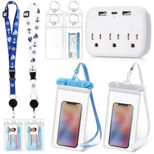 9 Pieces Cruise Accessories Set Includes 4 Carnival Circle Luggage Tags with Metal Loop, 2 Cruise Lanyards for Ship Cards, 2 Waterproof Phone Pockets and a Cruise Power Strip (Classic Color)