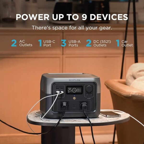 EF ECOFLOW Portable Power Station RIVER 2 Max, 512Wh LiFePO4 Battery, 10 Year Life, 0% - 100% Charge in 60 mins, Power 11 Appliances at once, 230V - 50Hz India Voltage, For Outdoor Use & Home Backup - Image 3