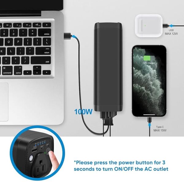 Bequest Power Bank with 100W AC Outlet, 31200mAh Portable Laptop Power Bank, 12W USB Output & 15W Type-C Output Ultra-High Capacity, Battery Backup Power Supply, Compatible with Phone, Drone, Camera - Image 5