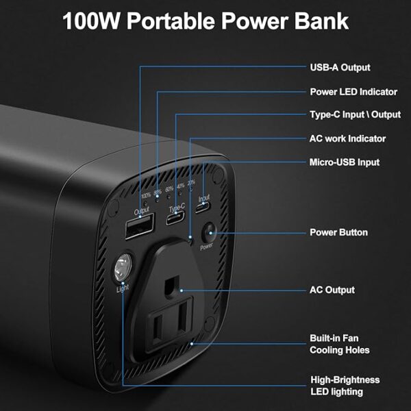 Bequest Power Bank with 100W AC Outlet, 31200mAh Portable Laptop Power Bank, 12W USB Output & 15W Type-C Output Ultra-High Capacity, Battery Backup Power Supply, Compatible with Phone, Drone, Camera - Image 4