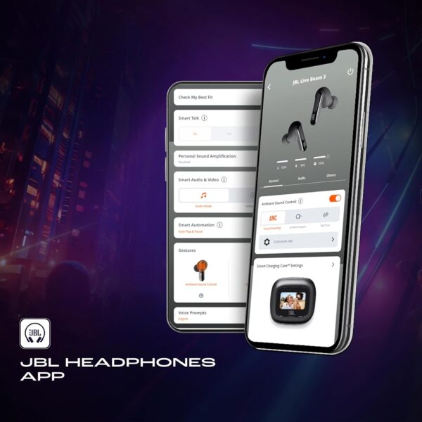 JBL New Launch Live Beam 3,Hi-Res Audio True ANC TWS,Smart Case with Touch Display,48H Playtime,Wireless Charging,6 Mic,Multipoint Connection,Ip55 Proof,in Ear Headphones App,Personi-Fi 3.0 (Black) - Image 2