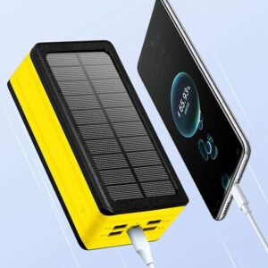 EXCLUZO Solar Power Bank 60000mAh, Portable Solar Charger Waterproof External Backup Battery Pack with Bright LED Flashlights, Fast Charging, 4 USB Output Ports, Perfect for Outdoor, Camping, Hiking