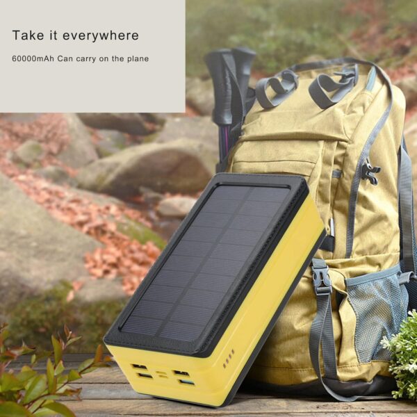 EXCLUZO Solar Power Bank 60000mAh, Portable Solar Charger Waterproof External Backup Battery Pack with Bright LED Flashlights, Fast Charging, 4 USB Output Ports, Perfect for Outdoor, Camping, Hiking - Image 2