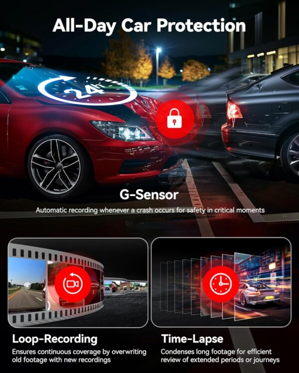 REDTIGER F7N Elite 4K HDR Dual Dash Cam Front & Rear, Sony STARVIS 2 Sensor, 5.8GHz WiFi APP, Built-in 128GB, 3.18" Touchscreen, Voice Control, GPS, 24H Parking Mode, WDR - Image 3