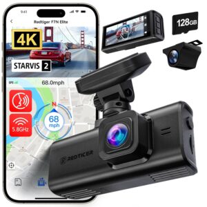 REDTIGER F7N Elite 4K HDR Dual Dash Cam Front & Rear, Sony STARVIS 2 Sensor, 5.8GHz WiFi APP, Built-in 128GB, 3.18" Touchscreen, Voice Control, GPS, 24H Parking Mode, WDR